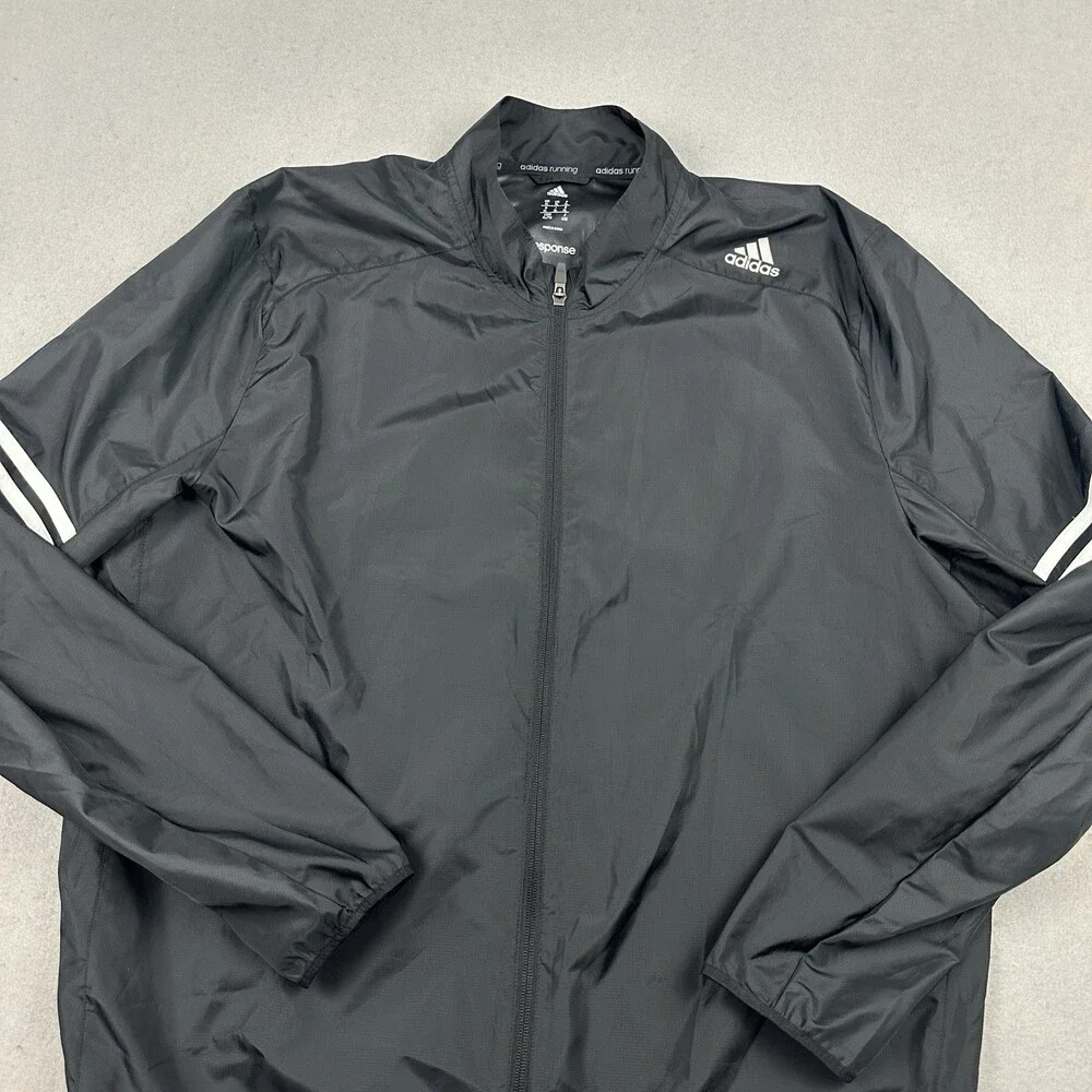 Adidas Running Jacket Men Extra Large Black Response Lightweight Windbreaker XL